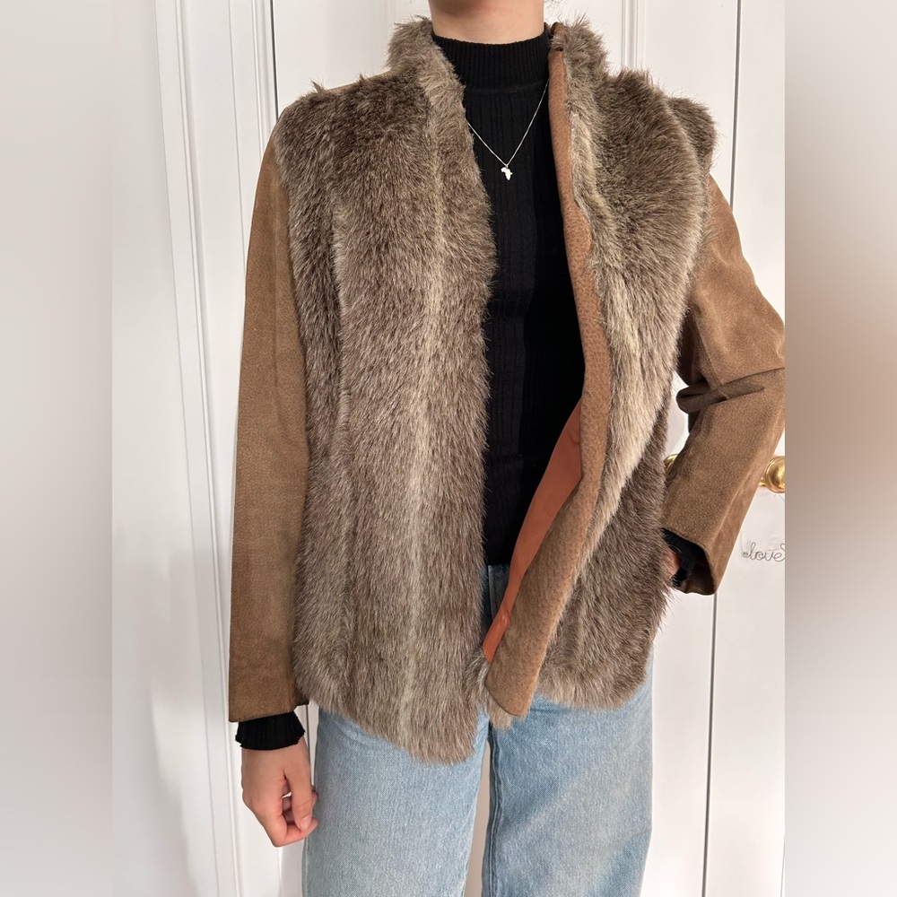 Vintage leather faux fur jacket